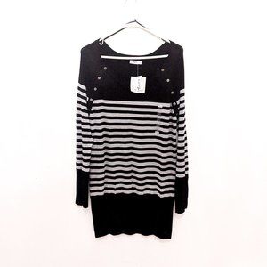 Thyme Maternity Grey+Black Striped Nursing Sweater